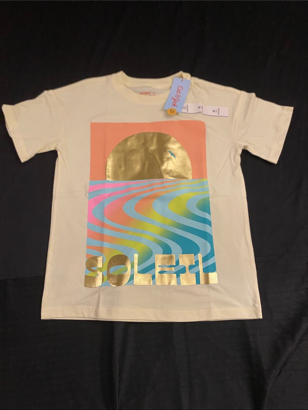 Cat & Jack Cream Tee with Gold Sun and Rainbow Waves